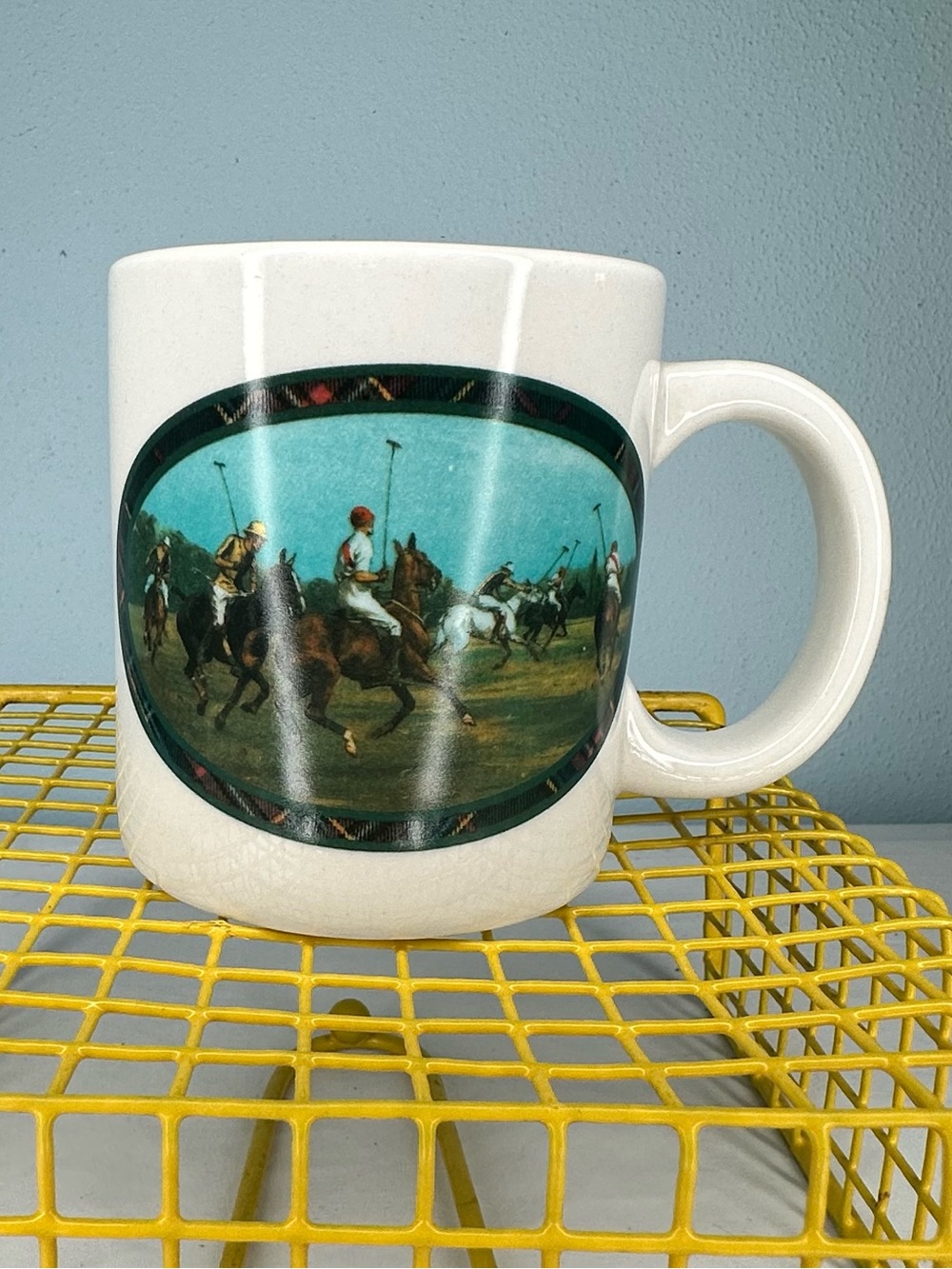 Ralph Lauren White Mug with Turquoise Polo Scene